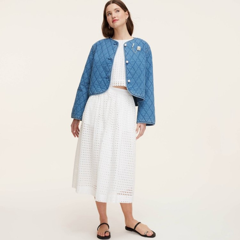 Kate Spade X Target Denim Blue Quilted Women's Jacket Pearl Buttons - Picture 3 of 8